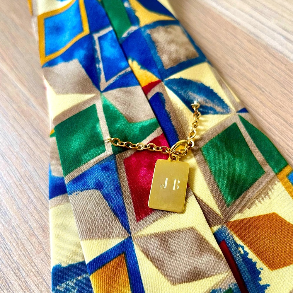 Handmade Silk Necktie Geometric Multicolor Metallic Watercolour W Gold Plate